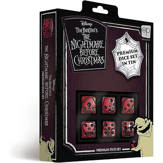 USAOPOLY Nightmare Before Christmas Premium Dice Set | Red & Black Custom Dice with Collectible Tin Case - Momo Gadgets