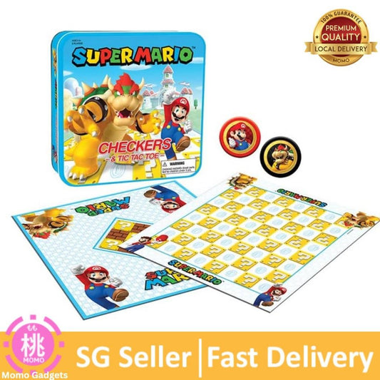 USAOPOLY Super Mario Checkers & Tic-Tac-Toe Collector's Game Set for 2 players | Featuring Mario & Bowser - Momo Gadgets