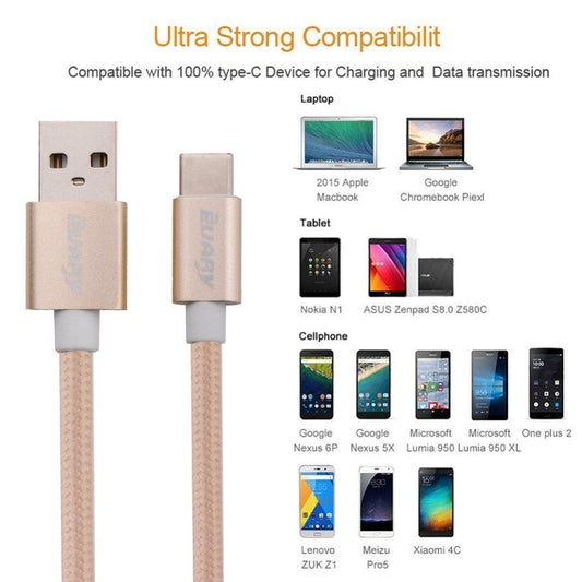 USB C to USB 2.0 Data and Charging Cable, Nylon Braided, 1 meter (Gold) - Momo Gadgets