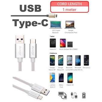 USB C to USB 3.0 Data and Charging Cable, Nylon Braided, 1 meter (Silver) - Momo Gadgets