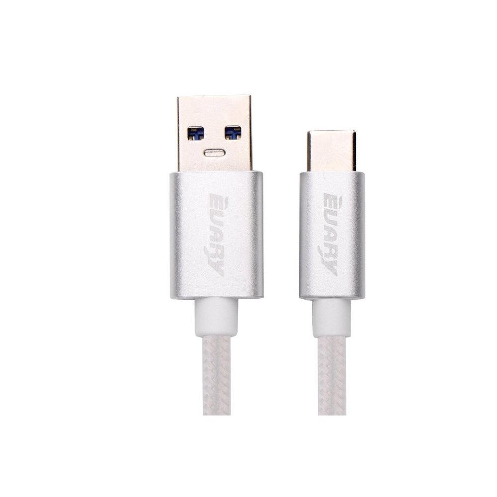 USB C to USB 3.0 Data and Charging Cable, Nylon Braided, 1 meter (Silver) - Momo Gadgets