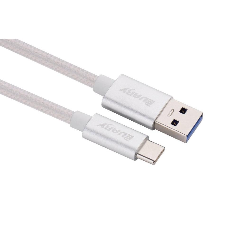 USB C to USB 3.0 Data and Charging Cable, Nylon Braided, 1 meter (Silver) - Momo Gadgets