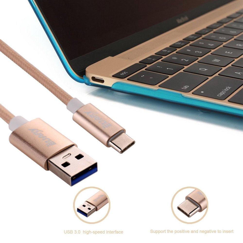 USB C to USB 3.0 Data and Charging Cable, Nylon Braided, 1 meter (Silver) - Momo Gadgets