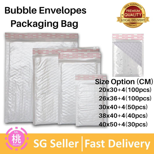 White Pearlised Bubble Wrap Padded Plastic Poly Envelope Packaging Protective Bubblewrap Polymailer (Custom Size) - Momo Gadgets